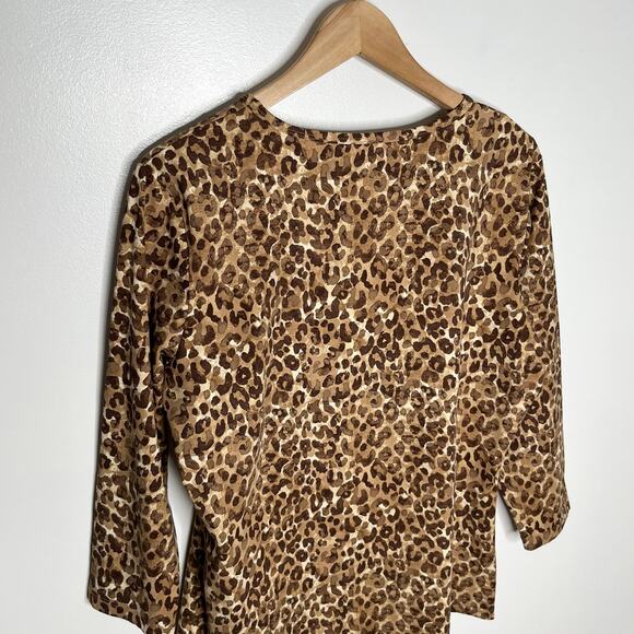 J. McLaughlin Catalina Cloth Top Women XL Brown Leopard Print 3/4 Sleeve Stretch - Picture 6 of 9